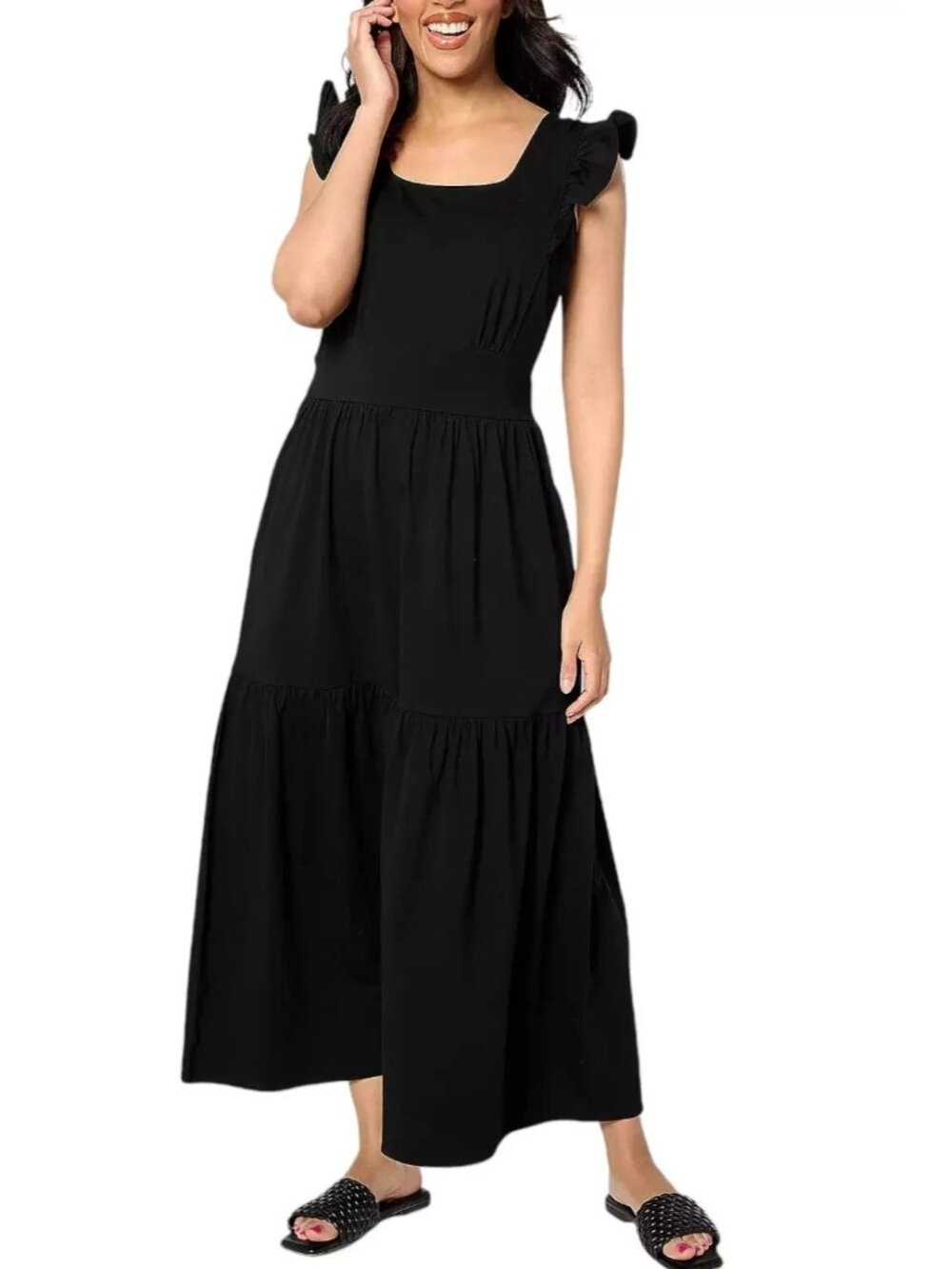AnyBody Womens Dress Maxi   Knit Jersey Square Neck Black A647636